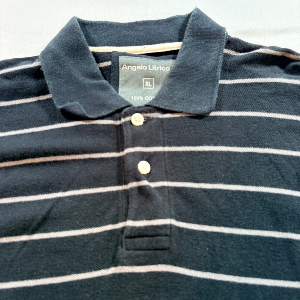 Angelo Litrico Polo Shirt Mens XL Black Gray Striped Cotton Short Sleeve Casual
